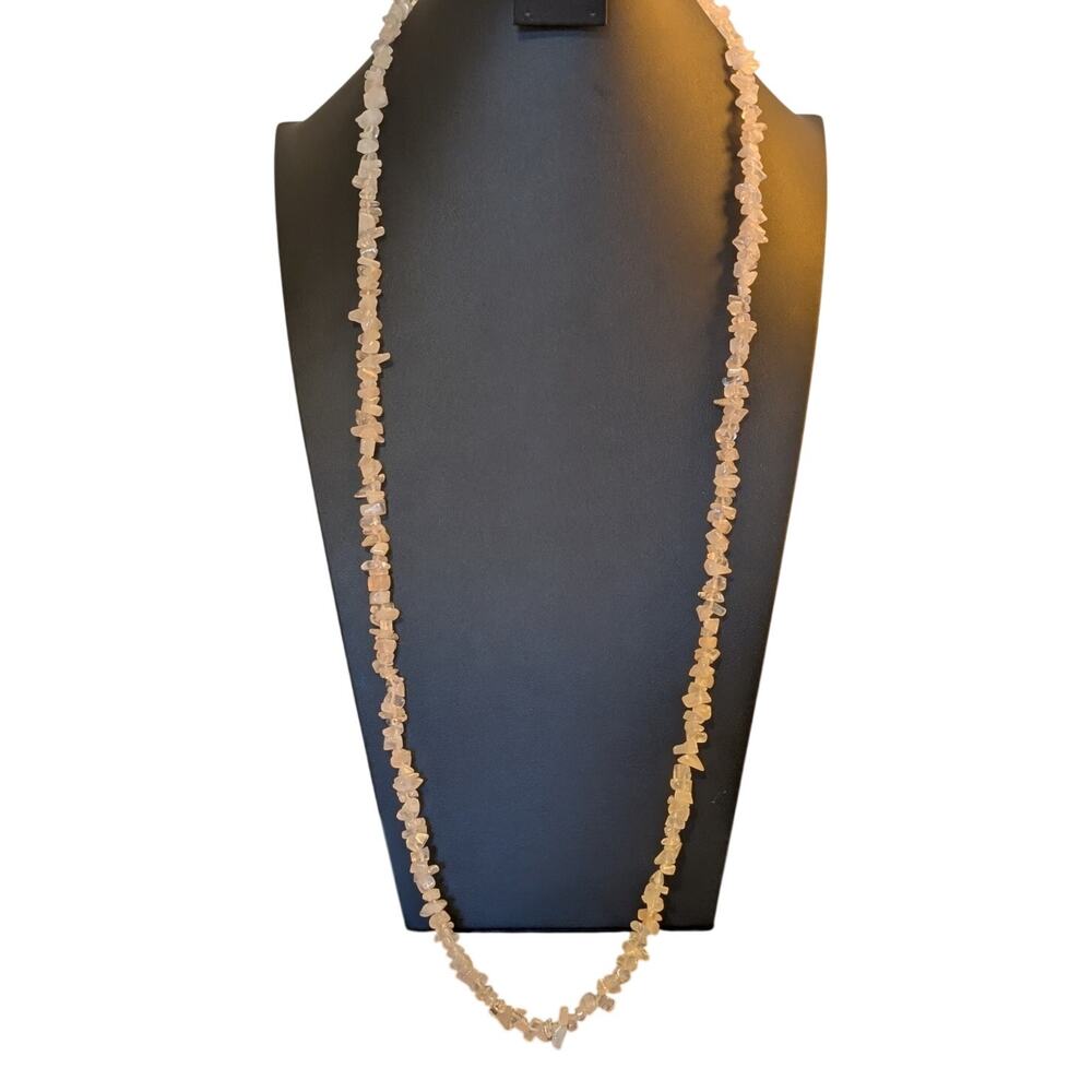 Vintage Rose Quartz Chip Bead Gemstone 38" Necklace Strand